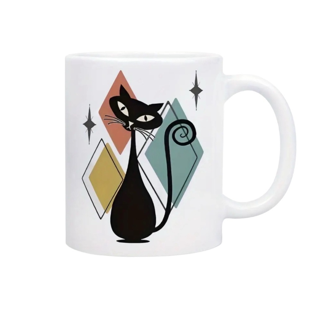 5/$25 😻 Cat Mug with Retro Geometric Design